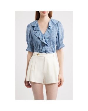Doen Henry Floral Print Ruffle Top - Blue
