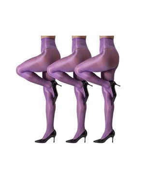 LECHERY 5-Pack Glossy Semi-Opaque Bold Color Tights - Purple