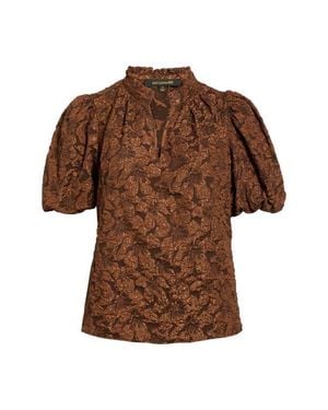 Sugarlips Arielle Jacquard Puff Sleeve Top - Brown