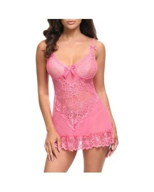 Oh La La Cheri Valentine Soft Cup Babydoll Chemise & G-String Thong - Pink