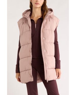Zella Longline Hooded Puffer Vest - Pink