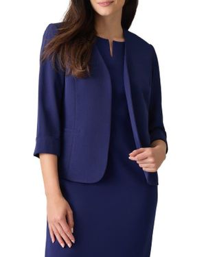 Kasper Cardigan-Style Stretch Crepe Blazer - Blue