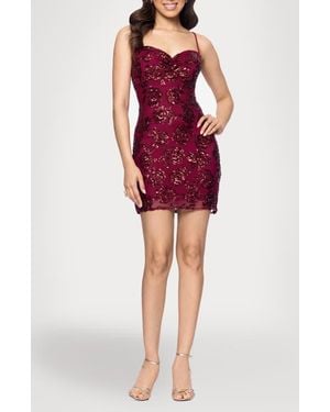 Blondie Nites Floral Sequin Minidress - Red