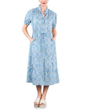 Billy T Tie Waist Tiered Chambray Midi Dress - Blue