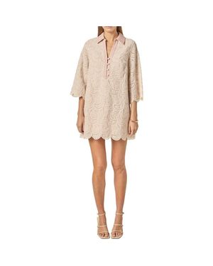 English Factory Embroidered Scallop Hem Minidress - Natural