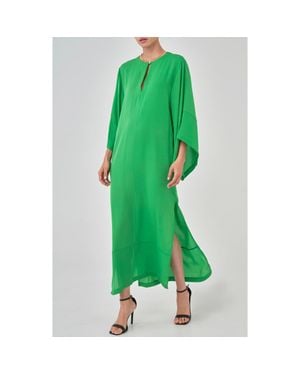 ocean + main Wide Sleeve Silk Tunic Dress - Green