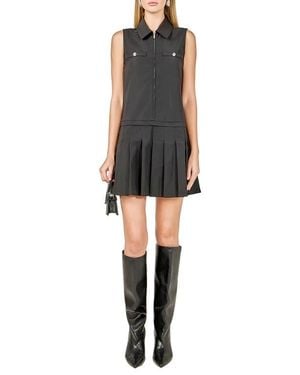 Endless Rose Sleeveless Pleated Zip-Up Minidress - Black