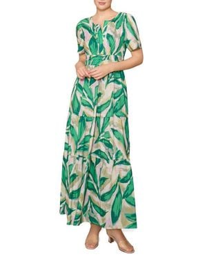 MELLODAY Short Sleeve Tiered Maxi Dress - Green