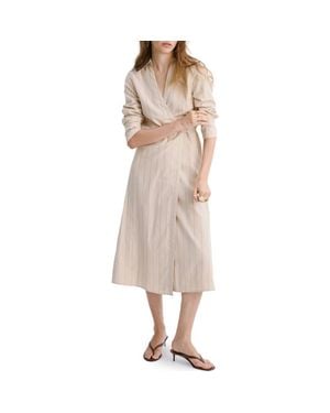 Mango Stripe Wrap Front Shirtdress - Natural