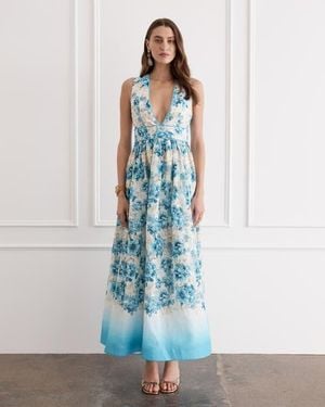 blue maxi dresses australia Peacock Feather Wanderlust in Bloom Midi Dress