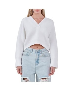 Grey Lab V-Neck Crop Sweater - White