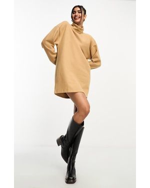 ASOS Long Sleeve Fleece Turtleneck Sweater Dress - Natural