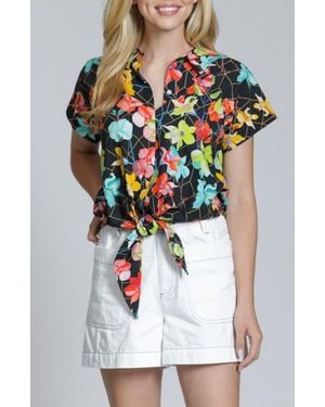 Apny Print Tie Waist Cotton Camp Shirt - Multicolor