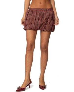 Edikted Marlene Plaid Bubble Hem Miniskirt - Red
