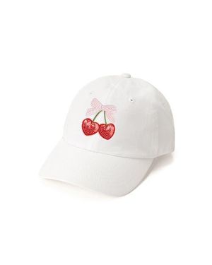 Sweet Wink Cherry Sequin Patch Baseball Hat - White