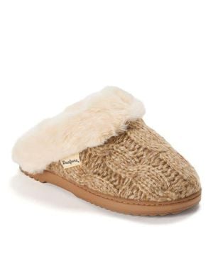 Dearfoams Nicki Knit Scuff Cable Knit Slippers - Natural