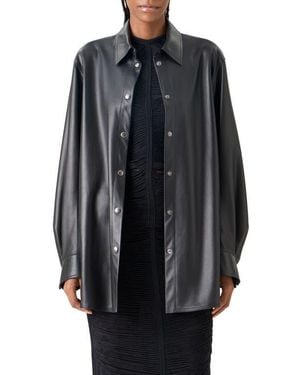 Akris Oversize Lambskin Leather Snap Front Overshirt - Black