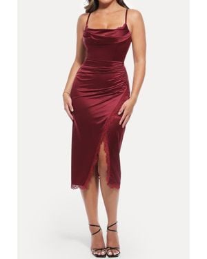 Popilush Resort-Ready Lace Trim Sculpting Floral-Print Midi Shaper Dress - Red