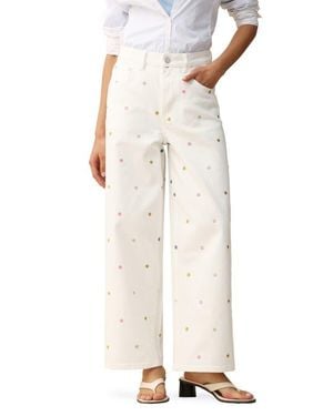 Bayeas Floral Embroidered Wide Leg Jeans - White