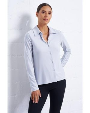 Franne Golde Luxe Stretch Jersey Button-Up - White