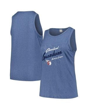 Soft As A Grape Cleveland Guardians Plus Size Curvy High Neck Tri-Blend Tank Top - Blue