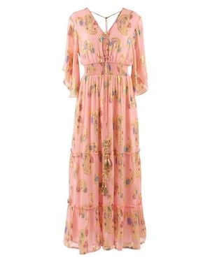 holiCHIC Devina Metallic Embroidery Georgette Maxi Dress - Pink