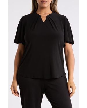 Anne Klein Pleat Neck Bell Sleeve Top - Black