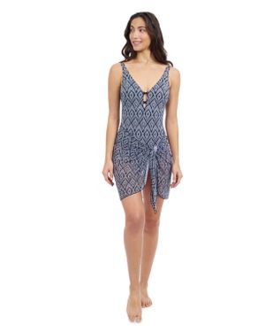 Gottex Plume Sarong Wrap Mesh Skirt - Blue
