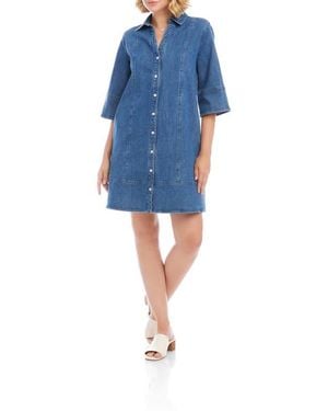 Karen Kane Flare Sleeve Denim Shirtdress - Blue