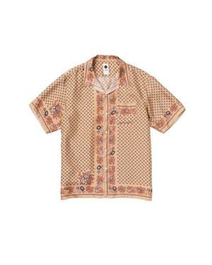 vowels Short Sleeve Silk Scarf Shirt - Natural