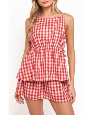 Petal & Pup Rory Gingham Cotton Peplum Tank - Red