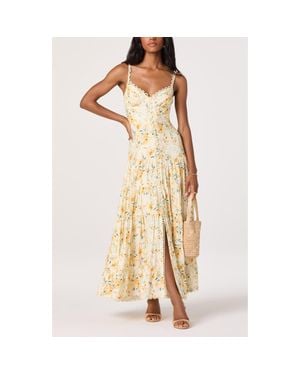 Astr Tazia Floral Tiered Midi Dress - Natural