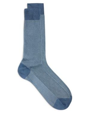 Canali Bird's Eye Jacquard Cotton Dress Socks - Blue