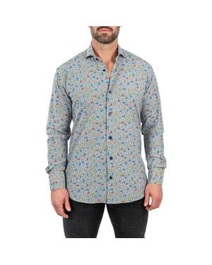 Maceoo Einstein Stretch Tetris Button-Up Shirt - Blue