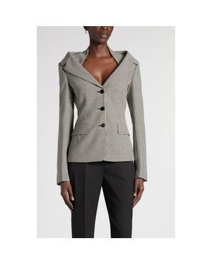 McQueen Houndstooth Off The Shoulder Wool Harness Jacket - Gray