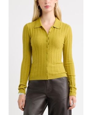 Treasure & Bond Ribbed Pointelle Cardigan - Yellow