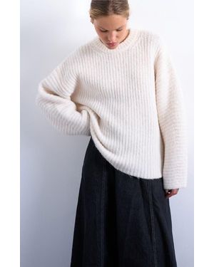 TOPSHOP Balloon Sleeve Crewneck Rib Sweater - White