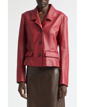 Ferragamo Single Breasted Leather Jacket - Red