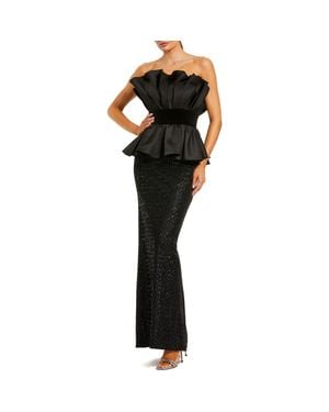 Mac Duggal Strapless Satin Peplum Top With Sequin Skirt Gown - Black