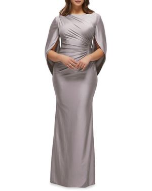 After Six Cape Sleeve Satin Gown - Multicolor