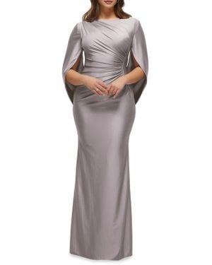 After Six Cape Sleeve Satin Gown - Multicolor