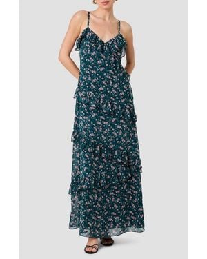 French Connection Marina Lucia Floral Chiffon Tiered Maxi Dress - Blue