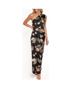 Petal & Pup Nadia One-Shoulder Floral Gown - Black