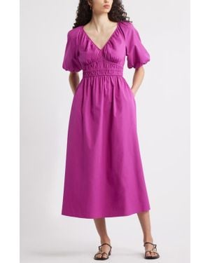 Nordstrom Puff Sleeve Cotton Poplin Dress - Pink