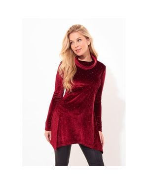 Joe Browns Rhinstone Velvet Cowl Neck Tunic - Red