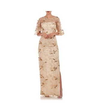 JS Collections Daphne Embroidered Sequin Column Gown - Natural