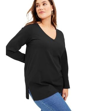 June + Vie Long Sleeve V Neck One + Only Tunic - Black