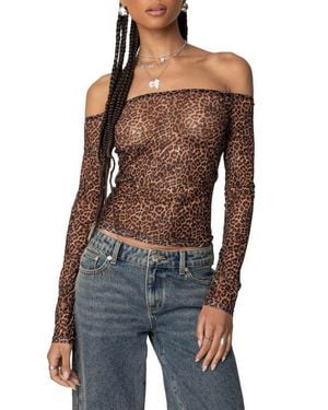 Edikted Print Sheer Mesh Off The Shoulder Top - Black