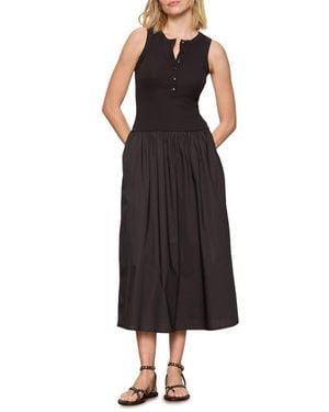 Sanctuary Breakaway Mixed Media Cotton Midi Dress - Black