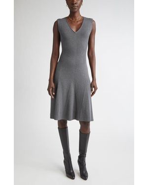 St. John Sleeveless Engineered Godet Fit & Flare Dress - Black
